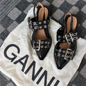 Ganni Feminine Buckle Ballerinas in Black